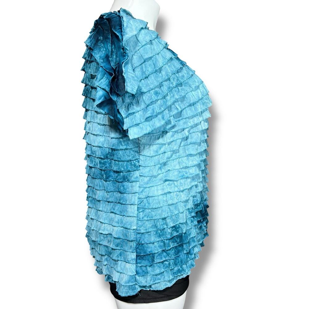 Notations Womens Blouse Top Shirt Ruffled Fringe V Neck Short Sleeve Blue 1X - Picture 3 of 9